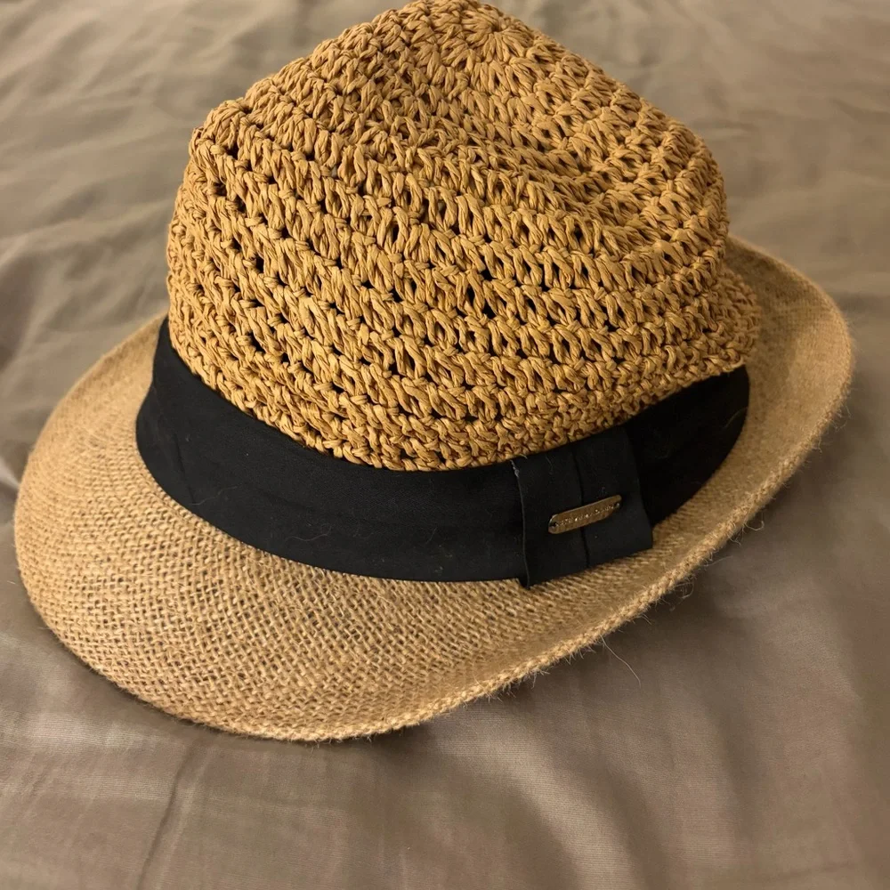 NWOT Steve Madden Straw Fedora Hat Tan Woven Hat with Black Band
